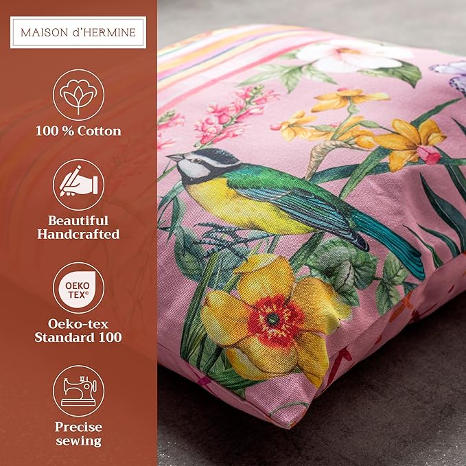 Maison d' Hermine Decorative Pillow Covers 18 x 18 Inch Square 100% Cotton Throw Pillow Covers with Invisible Zipper for Living Room Couch, Chair, Sofas, Bedroom, Home (Hesperides - Glamour)