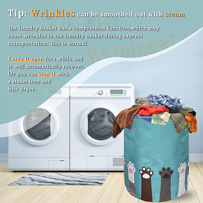 Cute Cat Paws Dog Paw Laundry Basket Foldable With Handles Tote Bag Oxford Cloth Funny Animal Laundry Hamper 18.9" x 16.5 "Clothes Storage Bucket Toy Organizer For Bathroom/Laundry/Bedroom