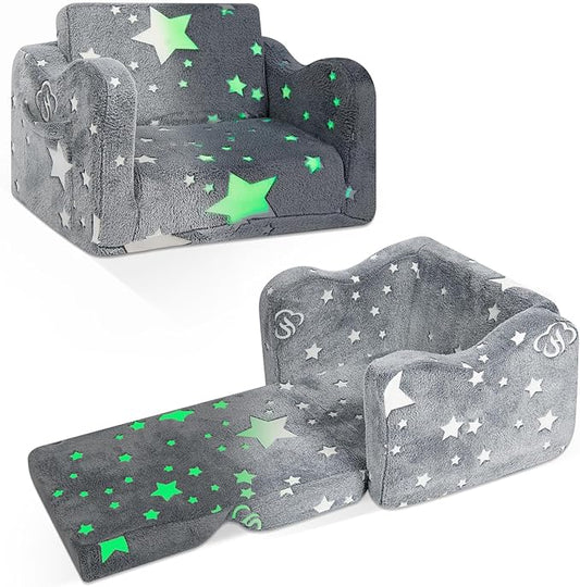 Kids Couch for Toddlers, 2-in-1 Kids Sofa Toddler Couch Chair Glow in The Dark, Comfy Soft Foldable Kid Chair for Girls and Boys