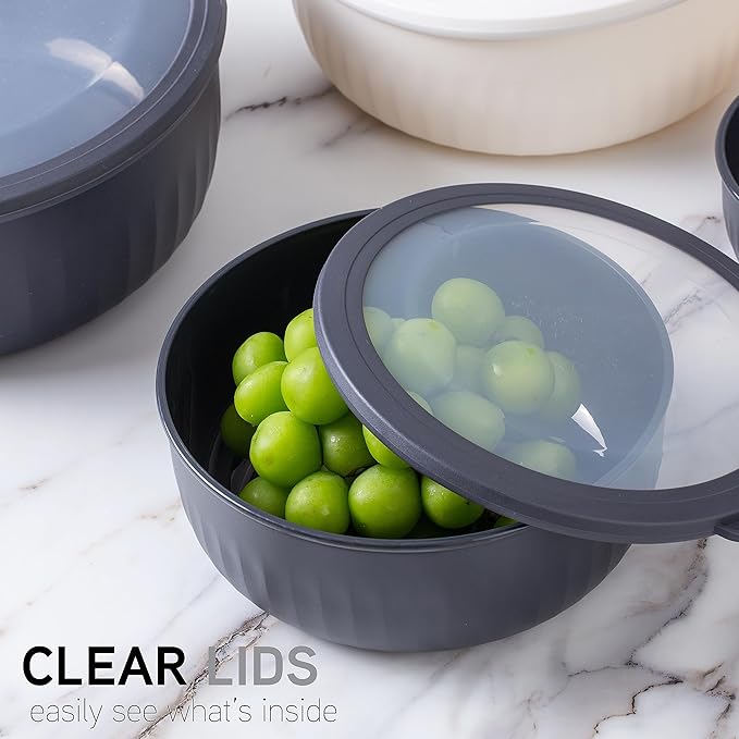 COOK WITH COLOR Prep Bowls with Lids- Wide and Deep Nesting Plastic Small Mixing Bowl Set with Lids, 12 Piece Set - Wide Bowls, Speckled Black