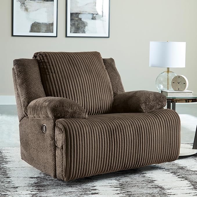 Signature Design by Ashley Top Tier Rocker Recliner, Pull Tab Recliner, Fabric Upholstery, Attached Foam Cushions, 50" W x 40" D x 41" H, Dark Brown