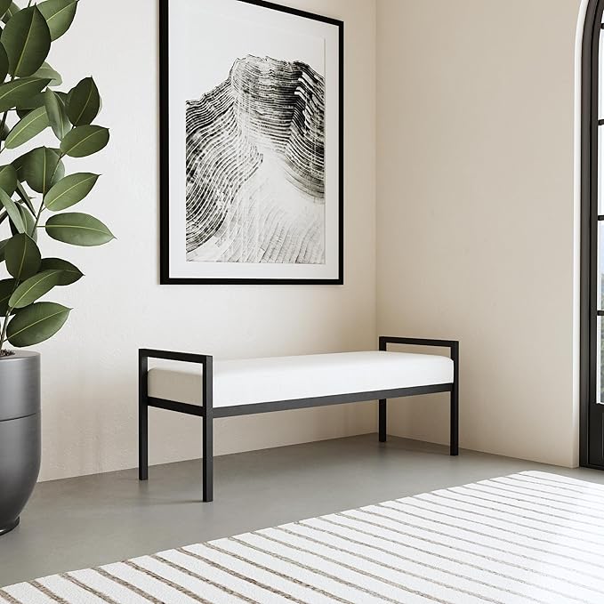 HomePop Modern Metal Bench|Bench for Living Room & Bedroom | Decorative Home Furniture - Cream Boucle