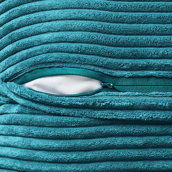 MIULEE Decorative Throw Pillow Covers for Couch Bed Livingroom 18x18 Inch Set of 2 Teal Blue Boho Accent Throw Pllows Broadside Striped Patchwork Soft Corduroy Summer Coastal Pillowcases