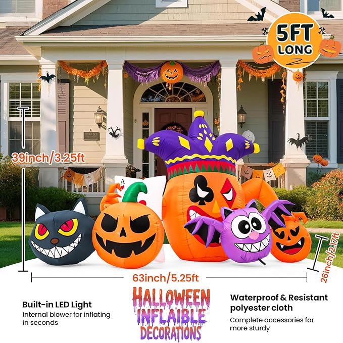 Halloween Inflatable Decorations Outdoor, 5.3FT Inflatable Joker Owl Pumpkin Cat Scary Halloween Decorations, Indoor Outdoor Spooky Blow Up Yard Decorations for Garden Party Holiday Lawn Office Decor