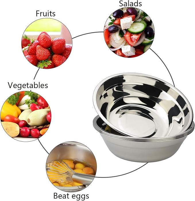 Morcte 4-Pack Stainless Steel Metal Prep Bowl, Mixing Bowl, 2 Quart