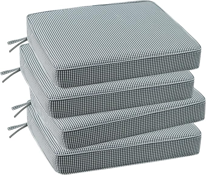 Outdoor Square Corner Seat Cushion, 18.5"x16"x3", Set of 4, Non Slip Seat Cushion Pads with Removable Cover for Patio Furniture, Garden Yard Lawn, Black White Mini Check