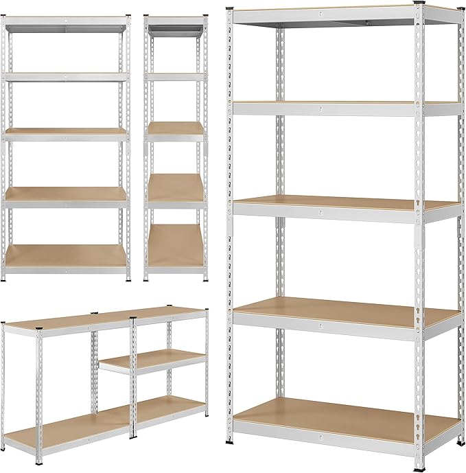 Yaheetech Storage Shelves 5 Tier Garage Shelving Heavy Duty Garage Shelves Adjustable Metal Shelving Unit Utility Rack Industrial Shelving for Warehouse Pantry Closet, 35.5″W × 17.5″D × 72″H, Silver