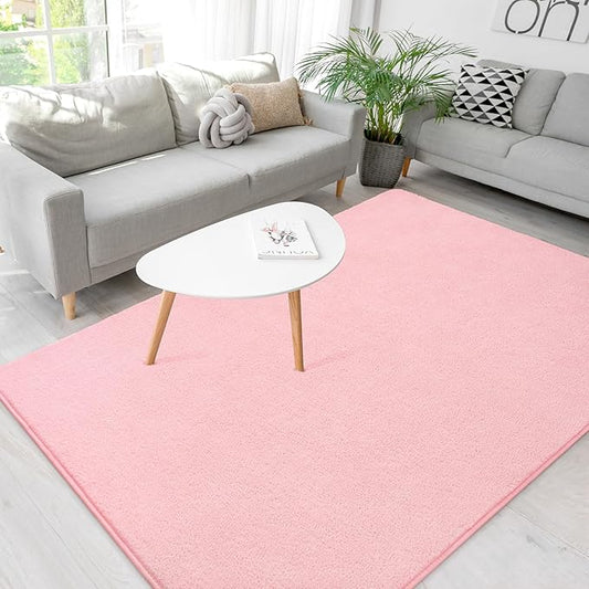 Soft Rugs for Living Room 5x7 Pink, Minimalist Area Rug for Bedroom Nursery Dining Table Dorm, Throw Rugs for Girls Kids Room Indoor Floor Carpets