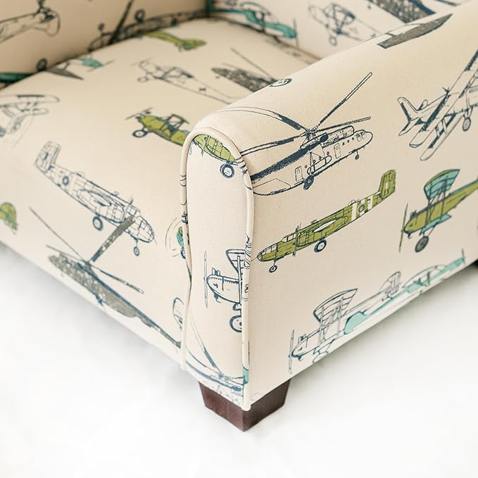 Toddler Personalized Armchair, Kids Upholstered Rocking Chair with Personalization, Toddler Chair with Personalized Name, Comfy Child Armchair, (Airplanes Print, Legs)