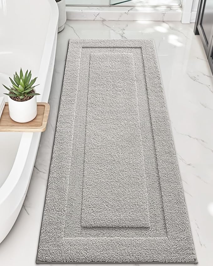 LUMI Ultra Soft Bathroom Rugs Non Slip with Rubber Backing, Absorbent Washable Bath Mat Quick Dry, Upgraded Premium Microfiber Plush Carpet for Bathtub and Shower Floor, Grey,24x60