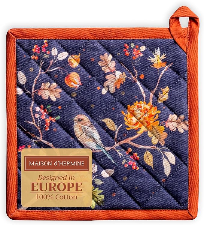 Maison d' Hermine Pot Holders 100% Cotton Heat Resistant Potholders 8" x 8" Hot Pads with Loop for Thanksgiving Christmas Decorations BBQ Cooking Baking Handling Hot Pans (Pack of 1, Kelim - Infinity)