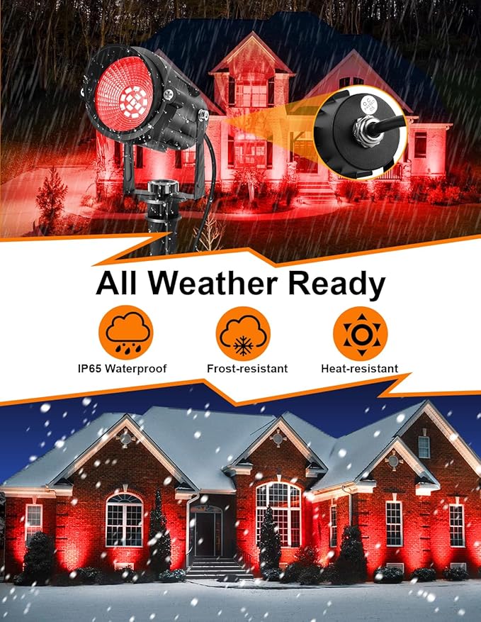 Halloween Red Landscape Lights Outdoor, 14 LED Landscape Lighting with US Plug, IP65 Waterproof Spotlights for Tree Yard Garden Pathway Christmas Decor 2 Pack