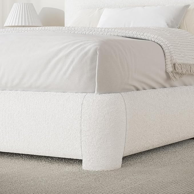 BarnFurin Full Size Bed Frame,Cloud Boucle Upholstered Platform Bed Frame with Headboard, Modern Style, Soft Rounded Corners, No Box Spring Required, Easy Assembly, White