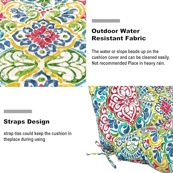 Set of 2 Outdoor High Back Chair Cushions 44"x 22",Water Repellent Rocking Seat Cushions Replacement, Seat/Back Chair Cushions for Patio,Porch,Balcony and Indoor - Damask Red