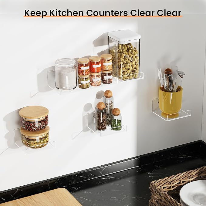 upsimples 6 Pack Acrylic Small Shelves, Floating Wall Shelves for Small Space, Display Shelf Organizer for Plants, Speaker, Toys, 4'' x 4'', Clear