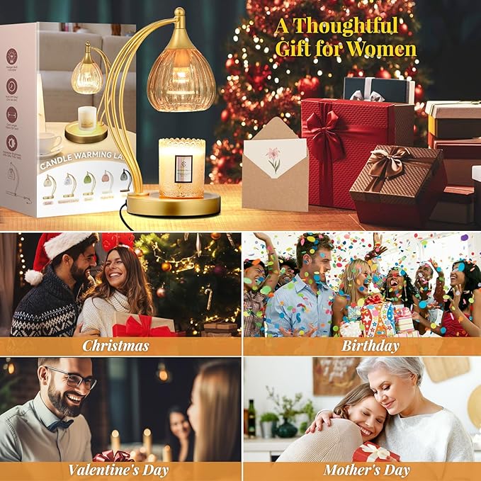 Candle Warmer Lamp, Electric Candle Warmer with Timer Dimmer - Candle Lamp Warmer for Scented Jar Candles - Candle Lamp for Housewarming Gifts New Home Decor (Amber Color)