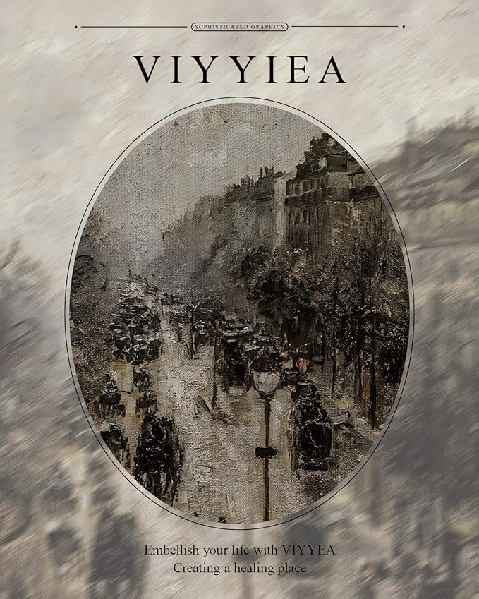 VIYYIEA Gold Framed Wall Art Canvas Print Home Decor for Living Room Classical Cityscape Artwork Wall Decorations Vintage Canvas Prints Parisian Street Bathroom Farmhouse Wall Pictures Office 13x16in