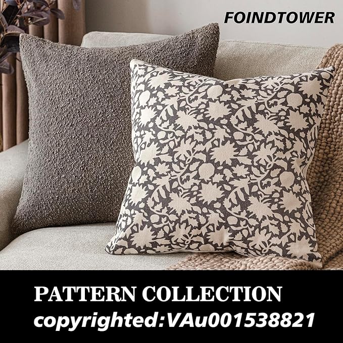 Foindtower Set of 2 Decorative Neutral Floral Throw Pillow Covers Accent Farmhouse Cushion Covers Boho Vintage Pillowcase for Couch Sofa Bedroom Living Room Home Decor Outdoor,22×22 Inch,Rustic Gray