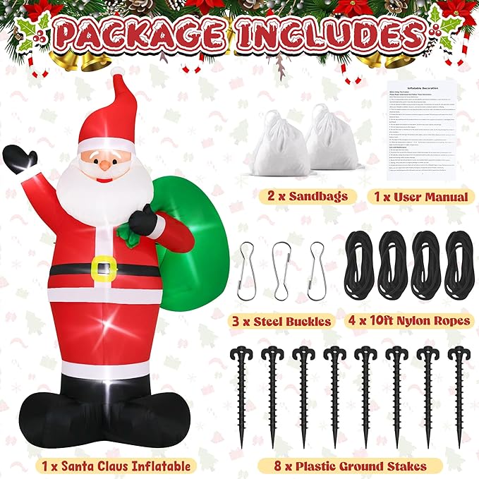 16FT Inflatable Christmas Santa, Giant Outdoor Santa Claus Blow Up Decorations with LED Lights, Waterproof Holiday Yard Decoration for Lawn, Garden, Xmas Party (16H x 9.8W x 5.2D ft)