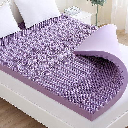 MUXHOMO 3.9 Inch 7-Zone Cal King Mattress Topper, Egg Crate Foam Mattress Topper Cal King Size for Back Pain, Lavender Cooling Gel Infused Bed Pad, CertiPUR-US and Oeko-TEX Certification (83"×71")