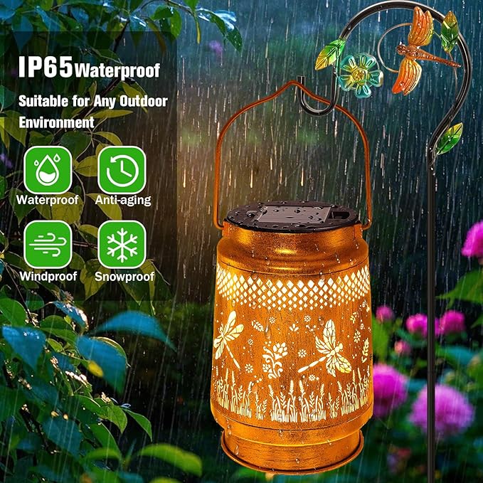 Dragonfly Solar Lanterns Outdoor Waterproof with Shepherd Hook, Birthday Gifts for Women Mom Grandma, Metal Solar Hanging Lights Garden Decor for Outside Yard Patio Pathway Backyard Porch