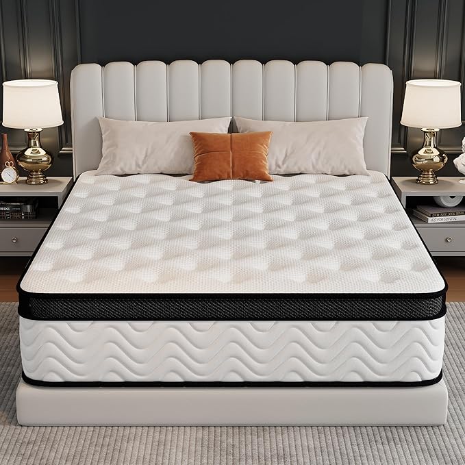 Queen Mattress 12 Inch, Queen Size Memory Foam Mattress in a Box, Hybrid mattresses with Independent Pocket Coils for Motion Isolation & Silent Sleep, Medium Firm,CertiPUR-US,100 Nights Trial