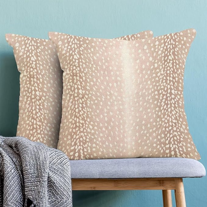 Antelope Pillow Covers 20 x 20 Inch Pack of 2, Animal Skin Print Decorative Throw Pillow Cases Outdoor Linen Farmhouse Neutral Fawn Cushion Cover for Bedroom Home Sofa Decor