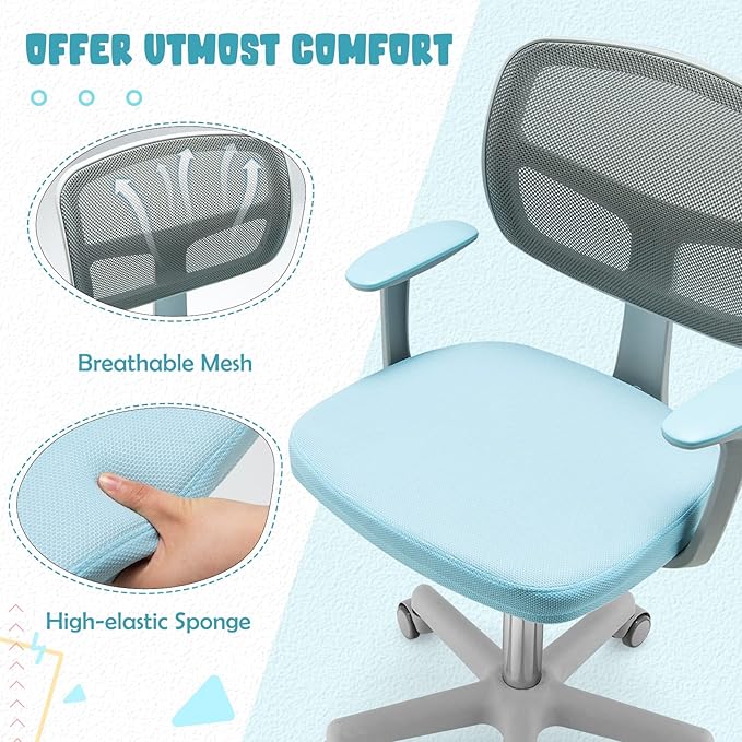 HONEY JOY Kids Desk Chair, Height Adjustable Children Study Chair, Swivel Mesh Task Student Chair, Universal Casters, Child Computer Desk Chair for Boys Girls Age 3-10 (Blue)