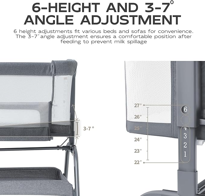 BabyBond Baby Bassinet, 3 in 1 Bassinet Bedside Sleeper with Washable Soft Mattress and Sheet, 6 Height Adjustable Bedside Crib, 4-Sided Mesh Bedside Bassinet for Baby