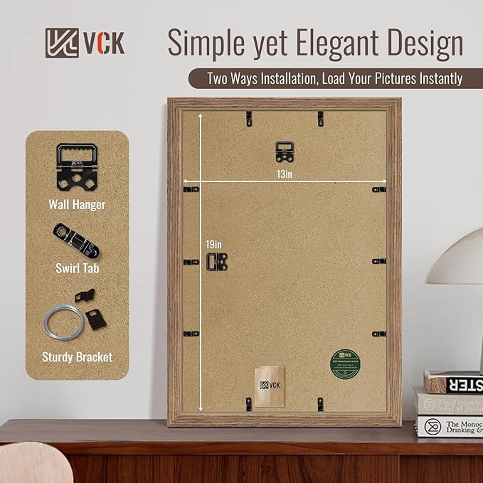 VCK 13x19 Picture Frame Set of 4 - Walnut, Gallery-Quality Wood Poster Frames, 1.1-Inch Wide Border, Polished Plexiglass, Vertical or Horizontal Wall Display for Photo/Art/Prints, Walnut