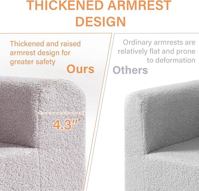 Tiita Kids Couch Sherpa Toddler Chair, Cloud-Like Comfy Kids Sofa Toddler Reading Chair with Washable Cover Carrying Handle, Convertible Children Sofa Chair for Girls and Boys