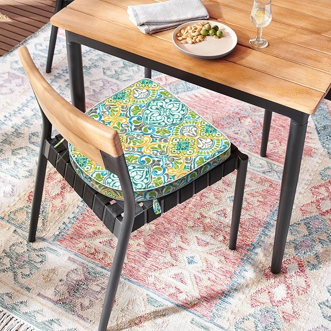 Set of 4 Outdoor Chair Cushions 19"x19"x2",Water Repellent Dining Seat Cushion with Ties and Removable Covers, Chair Cushions for Indoor and Patio Furniture, Damask Green