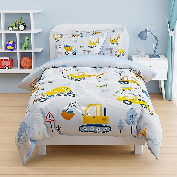 SANDJEST Construction Duvet Cover Sets Twin Size for Kids Boys, Include 1 Polyester Comforter Cover 68x86 Inches and 1 Pillowcase 20x26 Inches, Comforter Not Included, Gift for Christmas Birthday