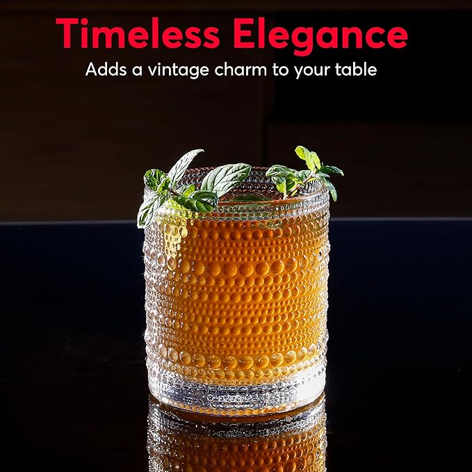 Hobnail Drinking Glasses, Vintage Glassware Set of 6, Vintage Drinking Glasses 11.8 oz, Bubble Glasses Drinking, Hobnail Glasses, Vintage Glass Cups, Jupiter Glasses for Juice, Soda, Beer, Whisky