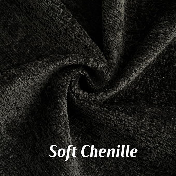 FUTEI Black Chenille Throw Pillow Covers 26x26 Inch Set of 2,Soft Cozy Bound Edge Design Euro Pillow Sham,Home Decor for Couch Bed Living Room