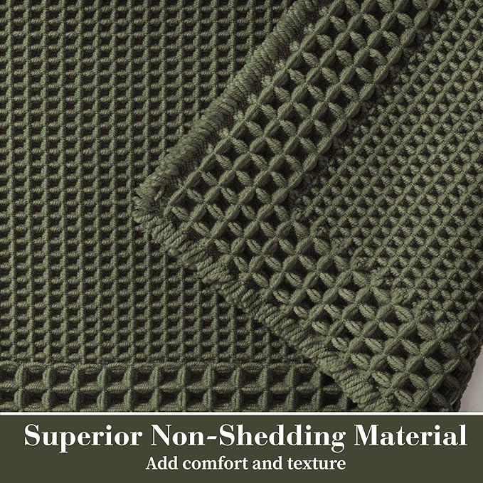 RESARE Waffle Bathroom Runner Rugs, Super Absorbent Bath Mat Non Slip Washable Quick Dry, Upgraded Ultra Soft Boho Bath Rugs with Tassels for Hallway Bedroom Laundry Room, 2'x4'(24"x48"), Green