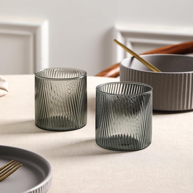 Stone Lain Haven Stoneware 16-Piece Dinnerware Set, Plates and Bowls Sets for 4, Grey Dish Set, Includes Dinner and Salad Plates, Cereal Bowls, Glassware, Microwave & Dishwasher Safe