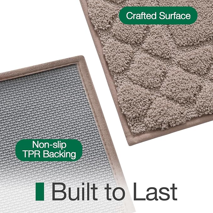 LUMI Bathroom Rugs, Ultra Soft Absorbent Bath Mat for Shower, Non Slip Washable Bath Rugs with Rubber Backing, Microfiber Plush Quick Dry Floor Mat for Bathtub, Floor, Brown, 24x43