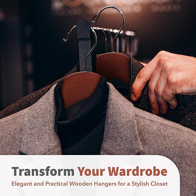 DEILSY™ Suit Hangers for Men with Open Bar 5 Pack Premium Brown Wooden Coat Hangers Pants Durable Suit for Closet Organization - Jacket Hanger Wood Clothes