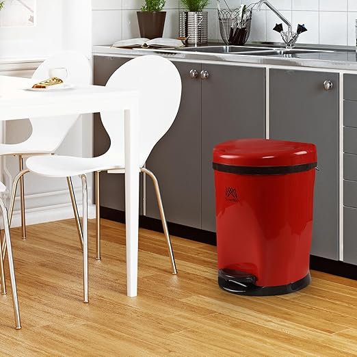 2.6 Gallon Round Step Trash Can, Plastic Round Garbage Container Bin, Red
