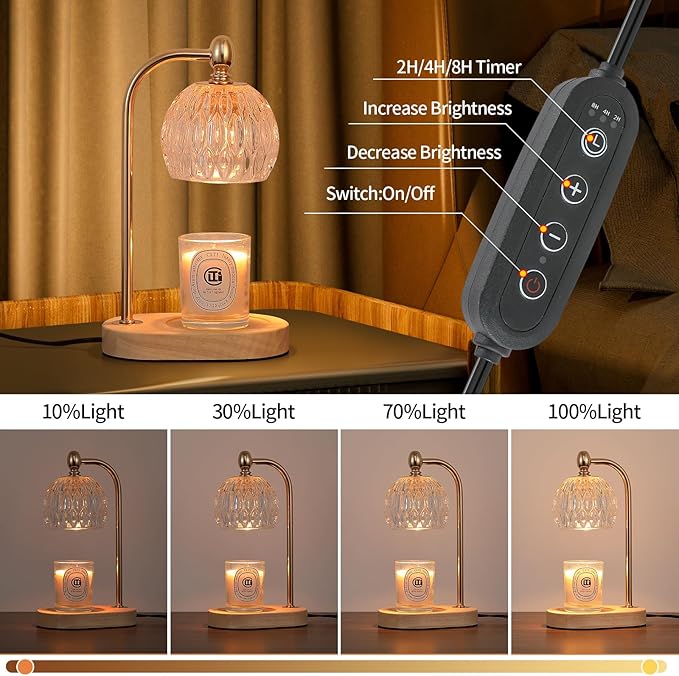 Candle Warmer Lamp with Timer and Dimmer,Flameless Electric Wax Melt Warmer for Jar Candles With 2 Bulbs,House Warming Gifts,Mother's Day/Birthday/Christmas Gifts For Mom/Wife,Home Decor Lamp