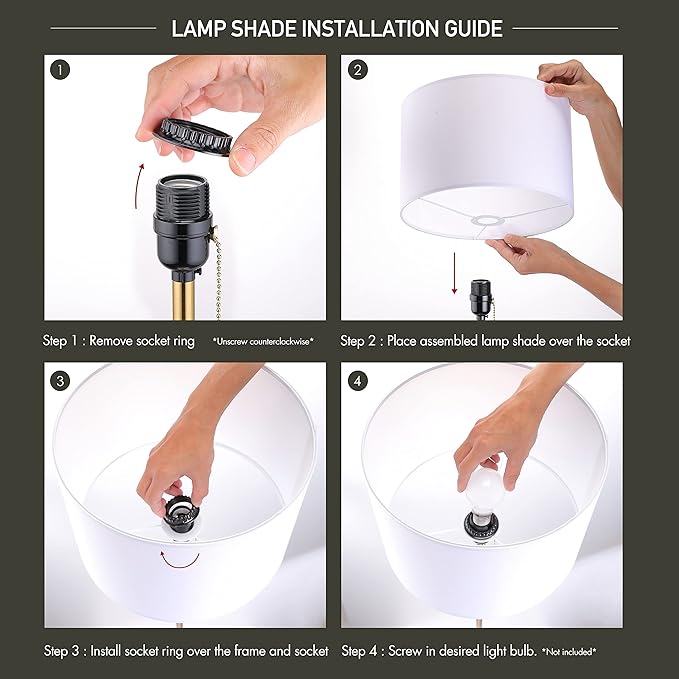 O’Bright Ted - Drum Shade Standing Lamp, Pull Chain Switch, E26 Socket, Modern Minimalist Design, Simple Floor Lamp for Living Room, Bedroom, Office, Antique Brass