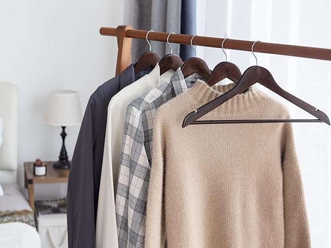 StorageWorks Wooden Hangers, Wood Coat Hanger for Coats, Shirts, Jackets, Pants, Suits, Walnut Color, 20 Pack