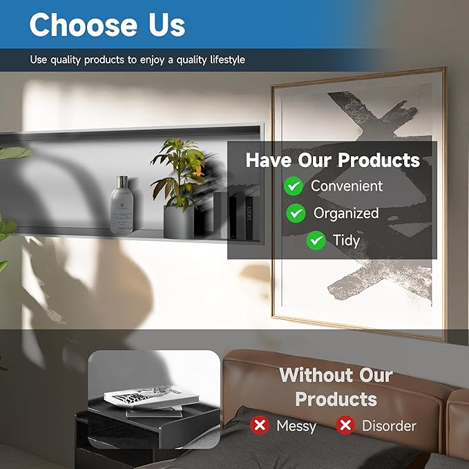 37" X 13" Shower Niche Insert Tile Ready, Wall Niche for Livingroom Bathroom, Long Shower Niche, No Tile Needed Over Mount Installation, Brushed Nickel