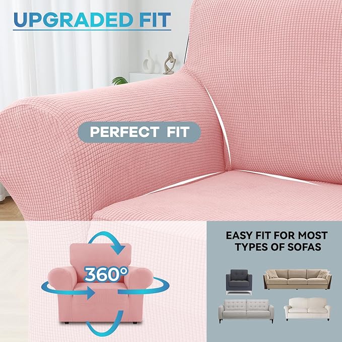 LURKA Stretch Chair Sofa Slipcovers 1 Piece Couch Covers for Sofa Furniture Protector Full Sofa Covers with Elastic Bottom for Kids and Dog (Small, Pink)