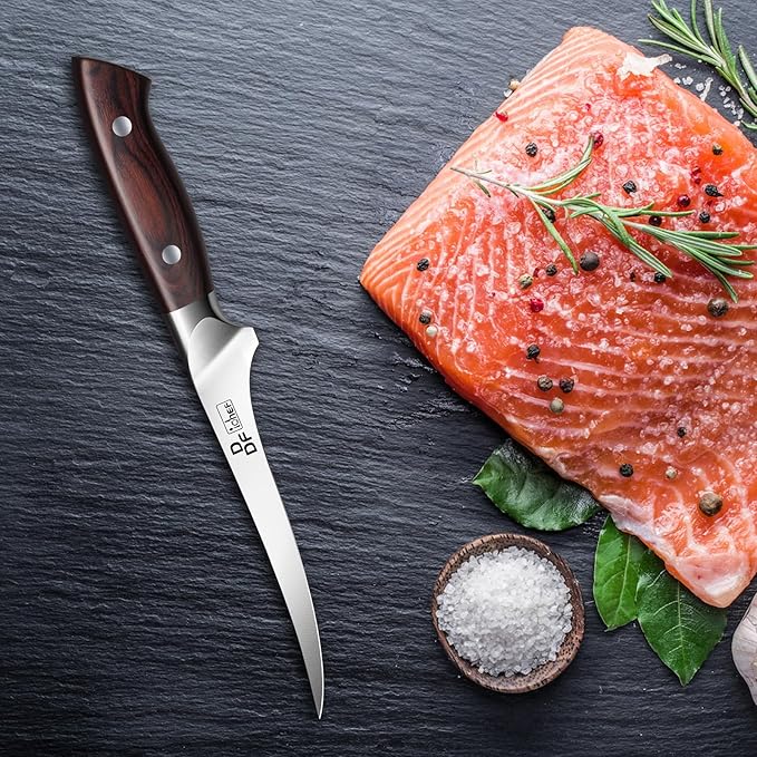 DDF iohEF Fillet Knife 7 Inch Professional Boning Knife High Carbon Japanese Stainless Steel Fish Knife with Full Tang Ergonomic Handle for Meat Cutting Trimming