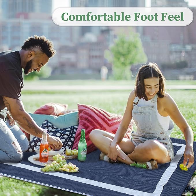 Ogrmar 6x9 FT Reversible Mats, Outdoor Rug for Patio Clearance, Waterproof Carpet, Plastic Straw Rug for Indoor Outdoor, Floor Mat&Rug for RV Porch Camping Backyard Deck Balcony Beach Trailer (Blue)