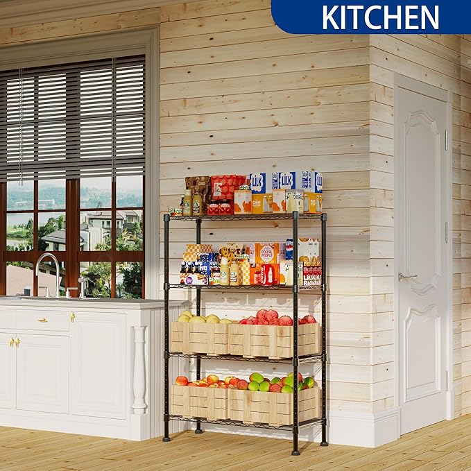 REGILLER 4-Wire Shelving Metal Storage Rack Adjustable Shelves,Standing Storage Shelf Units for Laundry Bathroom Kitchen Pantry Closet(Black,14.1" D x 30" W x 54" H)