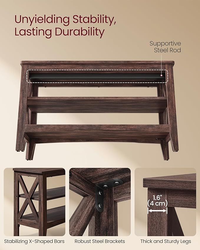 VASAGLE, Entryway Storage Bench, 2-Tier Shoe Rack, 11.8 x 31.5 x 18.9 Inches, Holds up to 300 lb, Farmhouse Style, for Living Room, Bedroom, Maroon Brown ULSB053K51