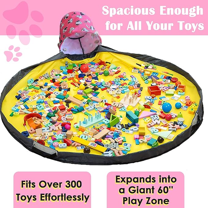 Pink Toy Storage Organizer and Play Mat Durable Big Foldable Cube Toy Dog Pattern Storage Toy Box for for and Toddlers, Room and Travel Toy Organizer